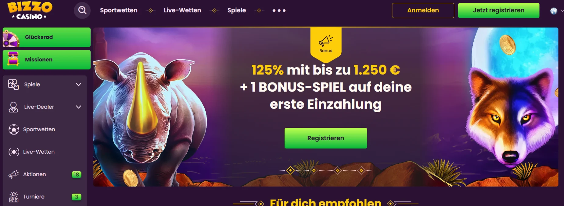 Bizzo Casino Screen
