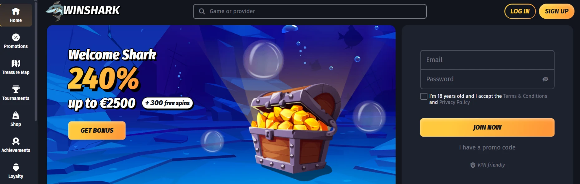 Winshark Casino Screen